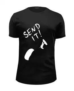 Заказать мужскую футболку в Москве. Футболка базовая Send it, черная от Natalia Golyshkina - готовые дизайны и нанесение принтов.