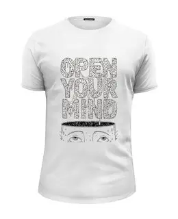 Заказать мужскую футболку в Москве. Футболка базовая Open your mind от Blue whale - готовые дизайны и нанесение принтов.