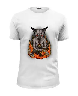 Заказать мужскую футболку в Москве. Футболка базовая кот / дьявол от krolya_spb@mail.ru - готовые дизайны и нанесение принтов.