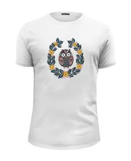 Заказать мужскую футболку в Москве. Футболка базовая Сова в цветах от irishkalia - готовые дизайны и нанесение принтов.