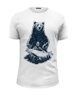 Заказать мужскую футболку в Москве. Футболка базовая Медвежья рыбалка от printik - готовые дизайны и нанесение принтов.