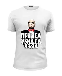 Заказать мужскую футболку в Москве. Футболка базовая Путин Пришел Увидел Взял от pangeaaffair - готовые дизайны и нанесение принтов.