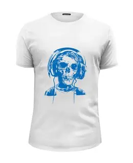 Заказать мужскую футболку в Москве. Футболка базовая I love music (череп в наушниках) от vphone - готовые дизайны и нанесение принтов.