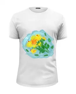 Заказать мужскую футболку в Москве. Футболка базовая Желтые цветы. Детский рисунок. от PolinaPo - готовые дизайны и нанесение принтов.