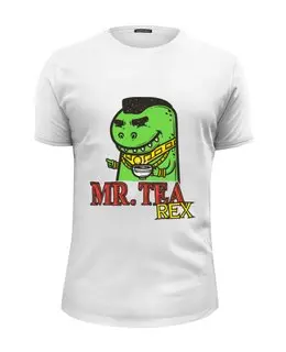 Заказать мужскую футболку в Москве. Футболка базовая Mr. Tea Rex от hideo_kojima - готовые дизайны и нанесение принтов.