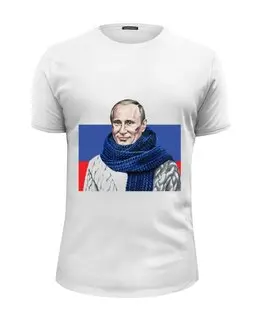 Заказать мужскую футболку в Москве. Футболка базовая Путин от Серега Шнайдер - готовые дизайны и нанесение принтов.
