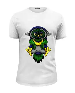 Заказать мужскую футболку в Москве. Футболка базовая грустная сова от krolya_spb@mail.ru - готовые дизайны и нанесение принтов.