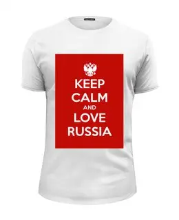 Заказать мужскую футболку в Москве. Футболка базовая KEEP CALM AND LOVE RUSSIA от Design Ministry - готовые дизайны и нанесение принтов.