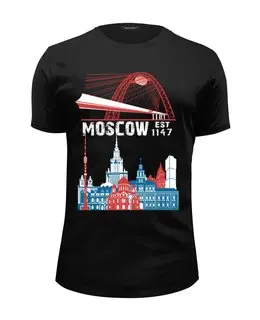 Заказать мужскую футболку в Москве. Футболка базовая Moscow. Established in 1147 от alexpro - готовые дизайны и нанесение принтов.