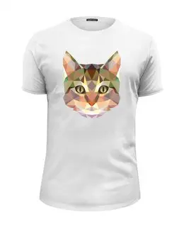 Заказать мужскую футболку в Москве. Футболка базовая Полигональный кот от oldman - готовые дизайны и нанесение принтов.