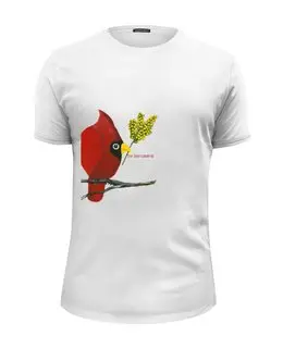Заказать мужскую футболку в Москве. Футболка базовая Птица кардинал с мимозой от Владимир - готовые дизайны и нанесение принтов.