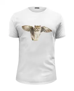 Заказать мужскую футболку в Москве. Футболка базовая Крылатый кот от Виктор Гришин - готовые дизайны и нанесение принтов.