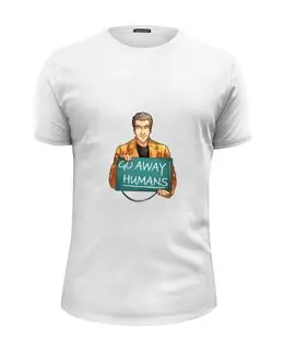 Заказать мужскую футболку в Москве. Футболка базовая Go away humans от Cosmic Shine - готовые дизайны и нанесение принтов.
