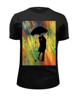 Заказать мужскую футболку в Москве. Футболка базовая Двое под дождём от Владимир - готовые дизайны и нанесение принтов.