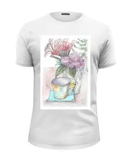 Заказать мужскую футболку в Москве. Футболка базовая Утро цветы от Yana-Art - готовые дизайны и нанесение принтов.