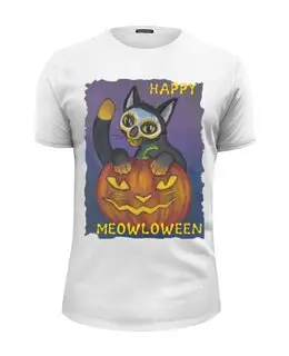 Заказать мужскую футболку в Москве. Футболка базовая Happy Meowloween! от Tori Cerberus - готовые дизайны и нанесение принтов.