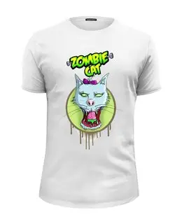 Заказать мужскую футболку в Москве. Футболка базовая Zombie cat от ПРИНТЫ ПЕЧАТЬ  - готовые дизайны и нанесение принтов.