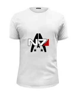 Заказать мужскую футболку в Москве. Футболка базовая Mass Effect N7 от BURNSHIRTS - готовые дизайны и нанесение принтов.