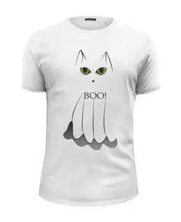 Заказать мужскую футболку в Москве. Футболка базовая Привидение кот от PolinaPo - готовые дизайны и нанесение принтов.