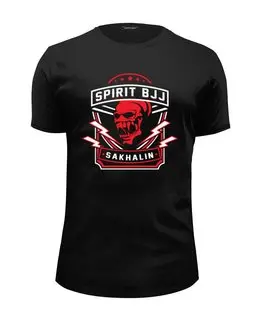 Заказать мужскую футболку в Москве. Футболка базовая Spirit BJJ Sakhalin Skull (Black) от kiralabu - готовые дизайны и нанесение принтов.