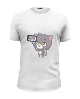 Заказать мужскую футболку в Москве. Футболка базовая Селфи.Котёнок от Amerikanka - готовые дизайны и нанесение принтов.
