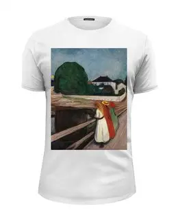 Заказать мужскую футболку в Москве. Футболка базовая Девушки на мосту (картина Эдварда Мунка) от trend - готовые дизайны и нанесение принтов.