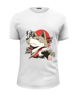 Заказать мужскую футболку в Москве. Футболка базовая Japanese Wolf от Павел Павел - готовые дизайны и нанесение принтов.