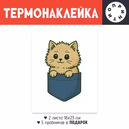 Заказать термоаппликацию в Москве. Термонаклейка DTF, 18x23 см (2 шт.) Пушистый котёнок в кармане от Roman Buzunov - готовые дизайны и нанесение принтов.