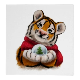 Заказать полотенца в Москве. Полотенце 30x30 см Тигр со снежным шаром от tigerda  - готовые дизайны и нанесение принтов.