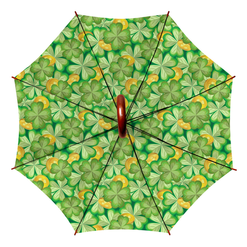 Заказать зонт в Москве. Зонт-трость двусторонний с деревянной ручкой Клевер & монеты от IrinkaArt  - готовые дизайны и нанесение принтов.