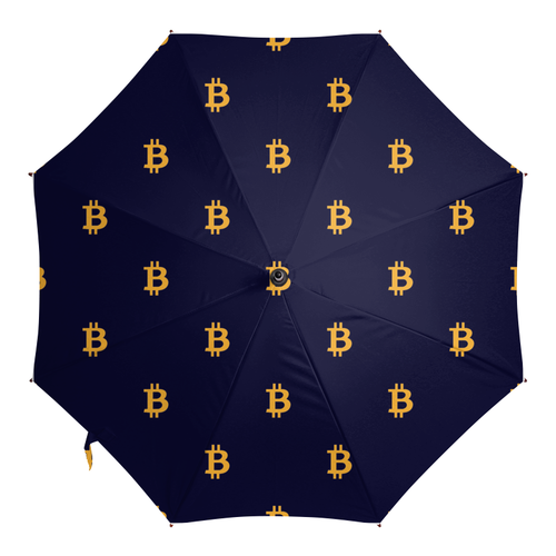 Заказать зонт в Москве. Зонт-трость двусторонний с деревянной ручкой Биткойн от Sheriff - готовые дизайны и нанесение принтов.