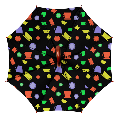 Заказать зонт в Москве. Зонт-трость двусторонний с деревянной ручкой Чашки от Vadim Koval - готовые дизайны и нанесение принтов.