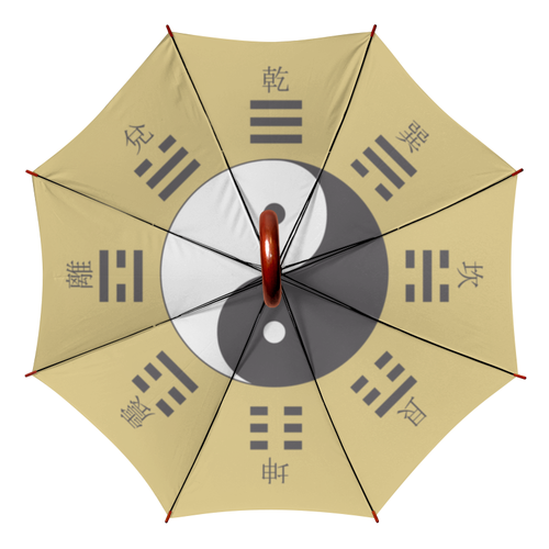 Заказать зонт в Москве. Зонт-трость двусторонний с деревянной ручкой Космогенез в китайской философии от Andy Quarry - готовые дизайны и нанесение принтов.