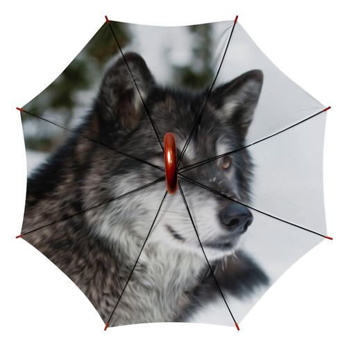 Заказать зонт в Москве. Зонт-трость двусторонний с деревянной ручкой Серый волк от weeert - готовые дизайны и нанесение принтов.