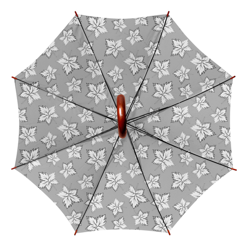 Заказать зонт в Москве. Зонт-трость двусторонний с деревянной ручкой Кленовые листья - серый узор от p_i_r_a_n_y_a  - готовые дизайны и нанесение принтов.