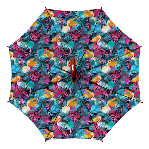 Заказать зонт в Москве. Зонт-трость двусторонний с деревянной ручкой Тропические грёзы от IrinkaArt  - готовые дизайны и нанесение принтов.