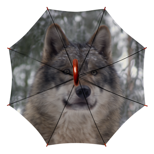Заказать зонт в Москве. Зонт-трость двусторонний с деревянной ручкой Волк в лесу от weeert - готовые дизайны и нанесение принтов.