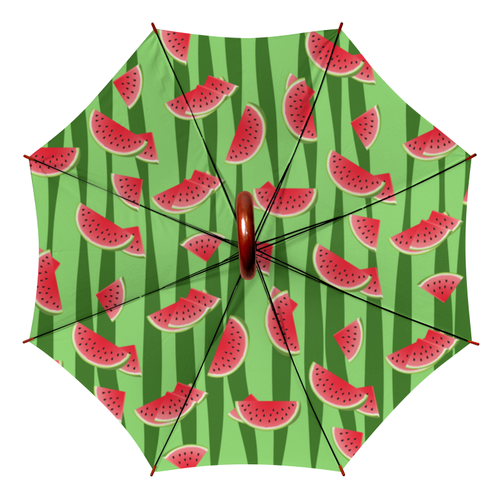 Заказать зонт в Москве. Зонт-трость двусторонний с деревянной ручкой Арбуз от valezar - готовые дизайны и нанесение принтов.