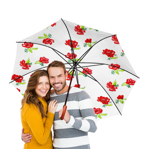 Заказать зонт в Москве. Зонт-трость двусторонний с деревянной ручкой Зонт-трость Красные цветы от mrs-snit@yandex.ru - готовые дизайны и нанесение принтов.