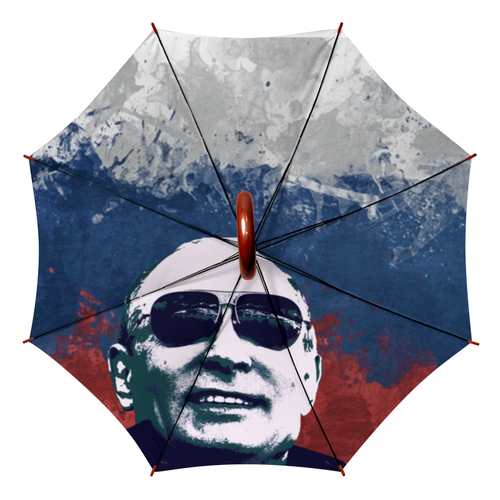 Заказать зонт в Москве. Зонт-трость двусторонний с деревянной ручкой Путин от denis01001 - готовые дизайны и нанесение принтов.