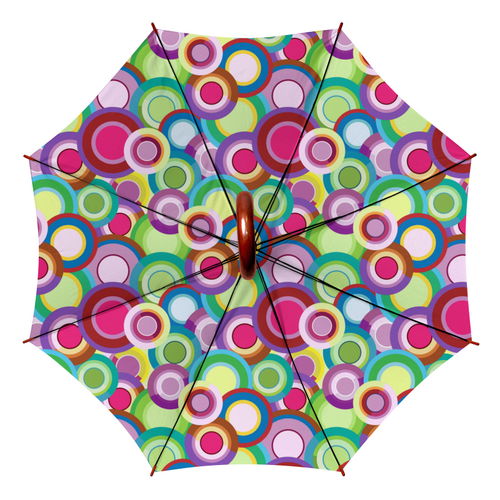 Заказать зонт в Москве. Зонт-трость двусторонний с деревянной ручкой Цветные круги от IrinkaArt  - готовые дизайны и нанесение принтов.