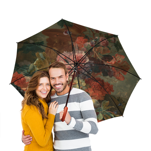 Заказать зонт в Москве. Зонт-трость двусторонний с деревянной ручкой Цветы (Ян ван Хёйсум) от trend - готовые дизайны и нанесение принтов.