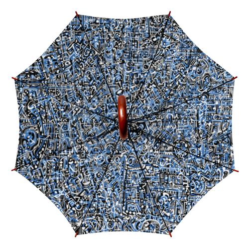 Заказать зонт в Москве. Зонт-трость двусторонний с деревянной ручкой Сверхчеловеческие формы от Vadim Koval - готовые дизайны и нанесение принтов.
