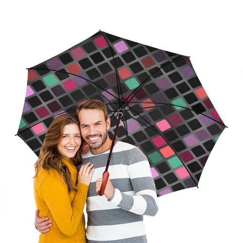Заказать зонт в Москве. Зонт-трость двусторонний с деревянной ручкой Разноцветная мозаика от BeliySlon - готовые дизайны и нанесение принтов.