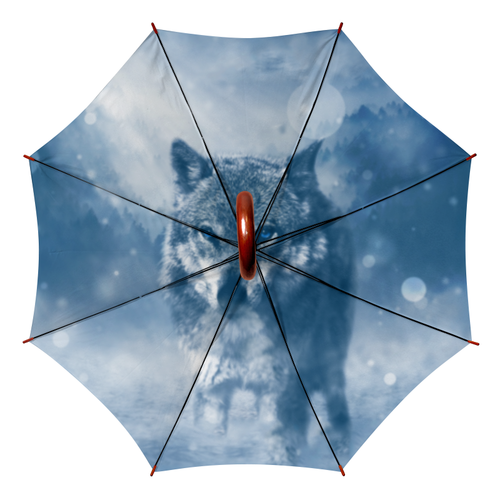 Заказать зонт в Москве. Зонт-трость двусторонний с деревянной ручкой Волк с голубыми глазами от weeert - готовые дизайны и нанесение принтов.