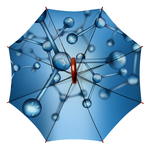 Заказать зонт в Москве. Зонт-трость двусторонний с деревянной ручкой Молекула от BeliySlon - готовые дизайны и нанесение принтов.