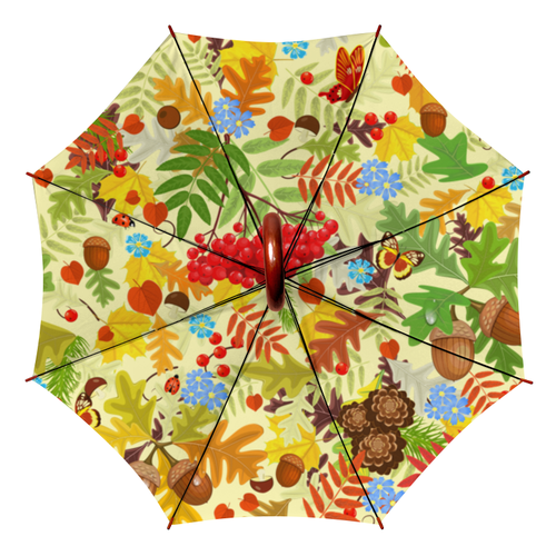 Заказать зонт в Москве. Зонт-трость двусторонний с деревянной ручкой Осень от Ирина - готовые дизайны и нанесение принтов.