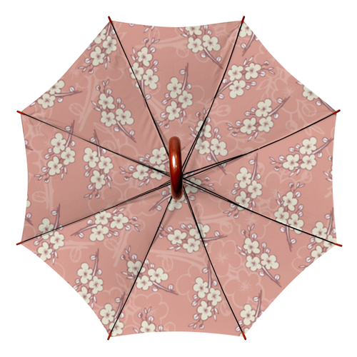Заказать зонт в Москве. Зонт-трость двусторонний с деревянной ручкой Ветки цветущей вишни от valezar - готовые дизайны и нанесение принтов.