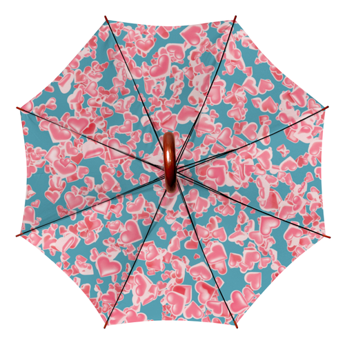 Заказать зонт в Москве. Зонт-трость двусторонний с деревянной ручкой Дождь из сердец от bd-art  - готовые дизайны и нанесение принтов.