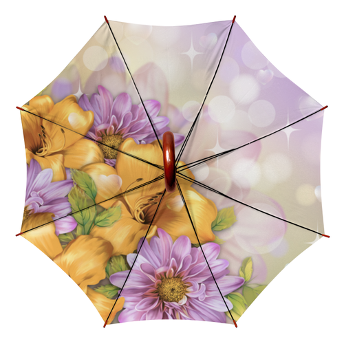 Заказать зонт в Москве. Зонт-трость двусторонний с деревянной ручкой Цветы от Ирина - готовые дизайны и нанесение принтов.